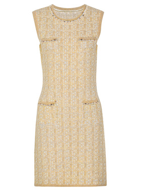 PRISCA现货高端品质春秋新款小香风钉珠短款修身针织无袖连衣裙女