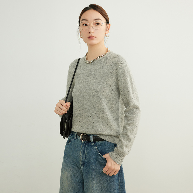 PRISCA/无缝一体100羊毛衫女圆领针织衫上衣25秋长袖打底衫毛衣