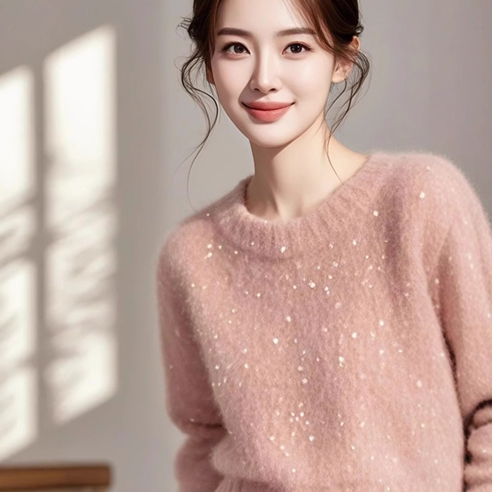 PRISCA/哥家春秋时尚气质甜美温柔风长袖针织小众别致设计感毛衣