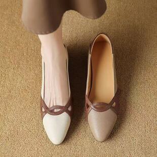 【品牌】气质舒适洋气浅口柔软高级软底软面方根小单鞋7155