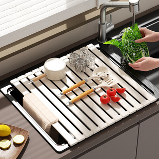 加粗太空铝水槽沥水架可折叠硅胶厨房水池碗筷收纳置物架沥水篮