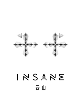 INSANE/云山 铜合金合成锆石耳饰 Cross核心X小众个性暗黑耳钉
