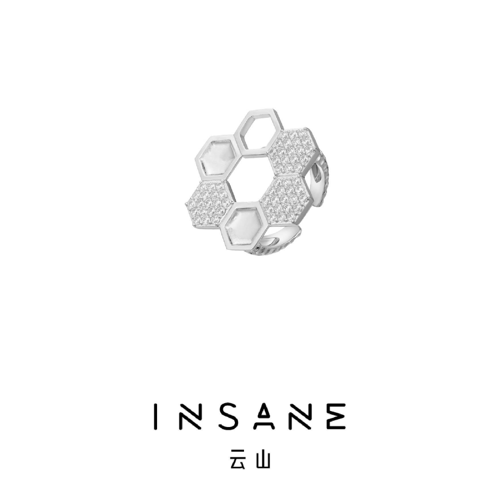 INSANE/云山 铜合金合成锆石戒指 小众百搭个性蜂巢系列镂空戒指