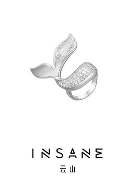 INSANE/云山 铜合金合成锆石戒指 小众轻奢气质人鱼系列手雕戒指