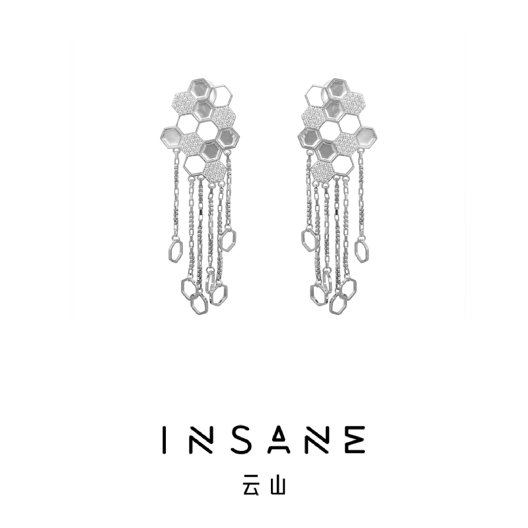 INSANE/云山 铜合金合成锆石耳饰 小众气质时尚蜂巢系列流苏耳钉