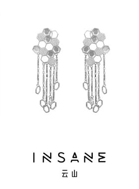 INSANE/云山 铜合金合成锆石耳饰 小众气质时尚蜂巢系列流苏耳钉