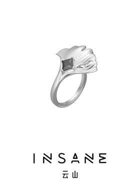 INSANE/云山 铜合金合成锆石戒指 小众轻奢银杏系列简约开口戒指