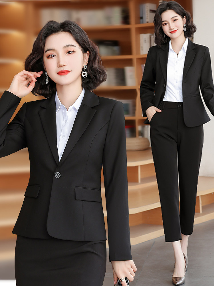 봄과 여름 대학생 인터뷰 전문 복장 작은 검은 양복 정장 기질 재킷 정장 여성 정장 탑 작업복