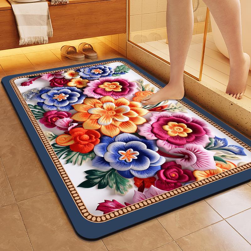 家用立体视觉硅藻泥地垫卫生间防滑耐磨脚垫浴室进门吸水速干门垫