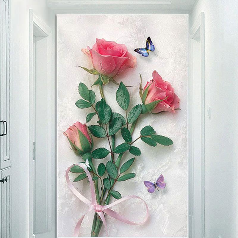 钻石画2025新款满钻客厅玫瑰花竖版玄关线绣十字绣绣点钻水晶钻