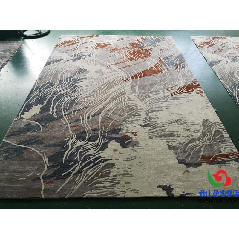 新中式抽象水墨画样板房客厅茶几沙发地毯大厅接待室贵宾室售楼部