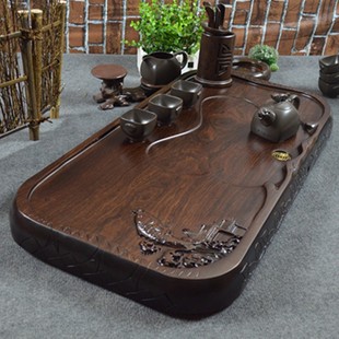 高档整块黑檀木茶盘实木茶台家用简约排水原木茶海功夫茶具小托盘