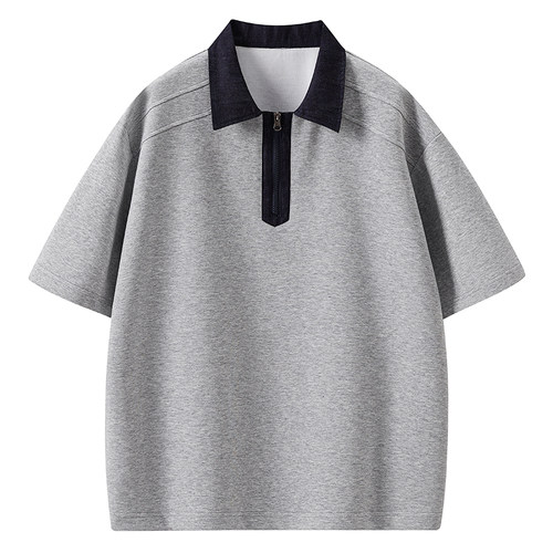 夏季男款宽松撞色翻领POLO衫