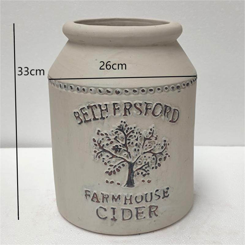 做旧白牛奶罐红泥陶花盆 庭院户外陶罐装饰 手工制作