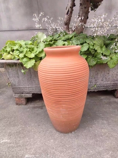 肚径33高62瘦高红泥陶花盆 庭院户外陶罐装饰 手工制作 陶盆粗陶