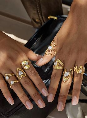 法式戒指女小众设计钛钢镀金高品质欧美风可碰水洗手不掉色指环女