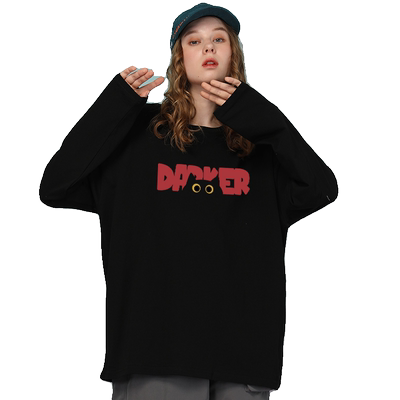 oversize韩版黑色卡通长袖t恤女