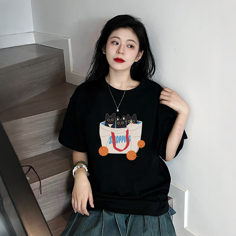 美式复古卡通印花短袖t恤女夏季