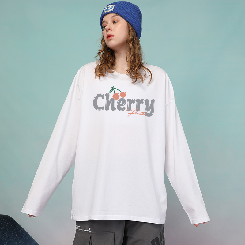 chic小众百搭盐系白色长袖T恤女