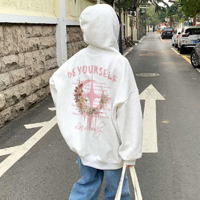 chic宽松韩版休闲白色连帽卫衣女2025秋季新款下衣失踪超火外套薄