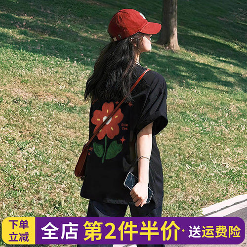 韩系学院风设计感潮牌短袖t恤女
