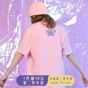 原创港风简约个性字母短袖t恤女学生BF风后背印花上衣情侣装半袖