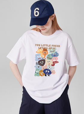 ulzzang设计感小众卡通白色短袖t恤女宽松chic慵懒风半袖上衣潮牌
