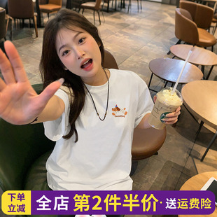 ulzzang小众复古街头风卡通潮牌短袖T恤女学生宽松正肩上衣夏季