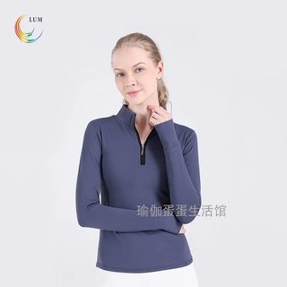 女训练服新瑜伽服上衣秋冬紧身显瘦莲拉檬露套指运动衣立领健身服