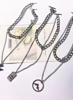 可拆卸小众不锈钢服饰挂链百搭短袖T恤领口链条DIY一字扣钛钢链子