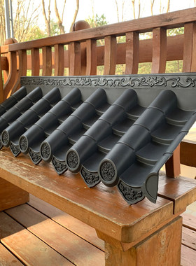 仿古瓦40cm树脂屋檐装饰塑料琉璃瓦片中式古建门头一体仿古屋檐