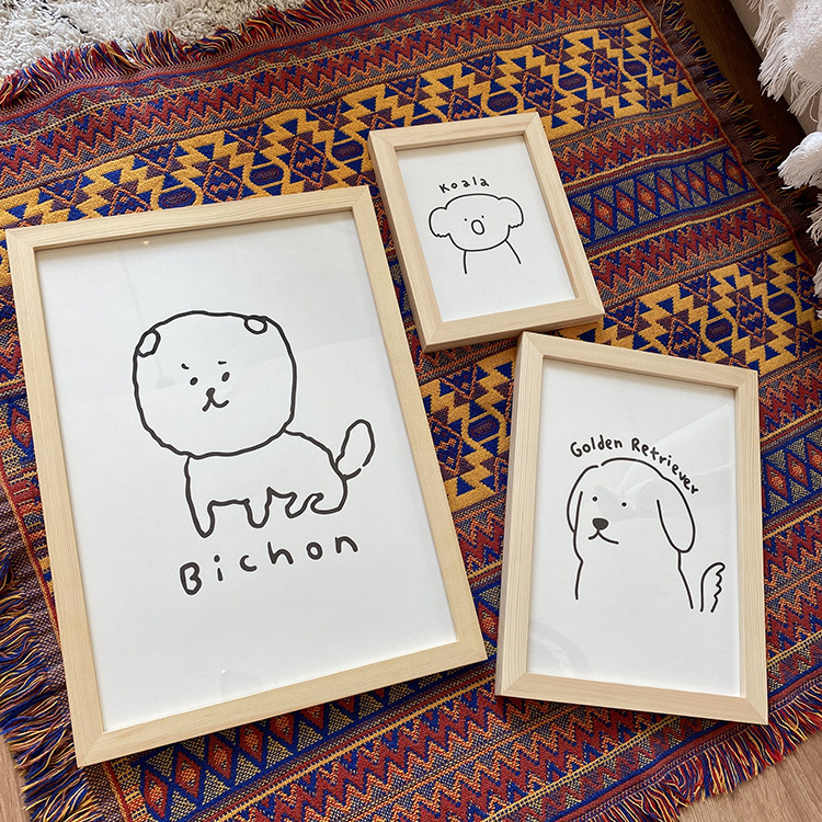 手绘师金毛比熊贵宾犬北极熊考拉兔子简笔画现代简约装饰画