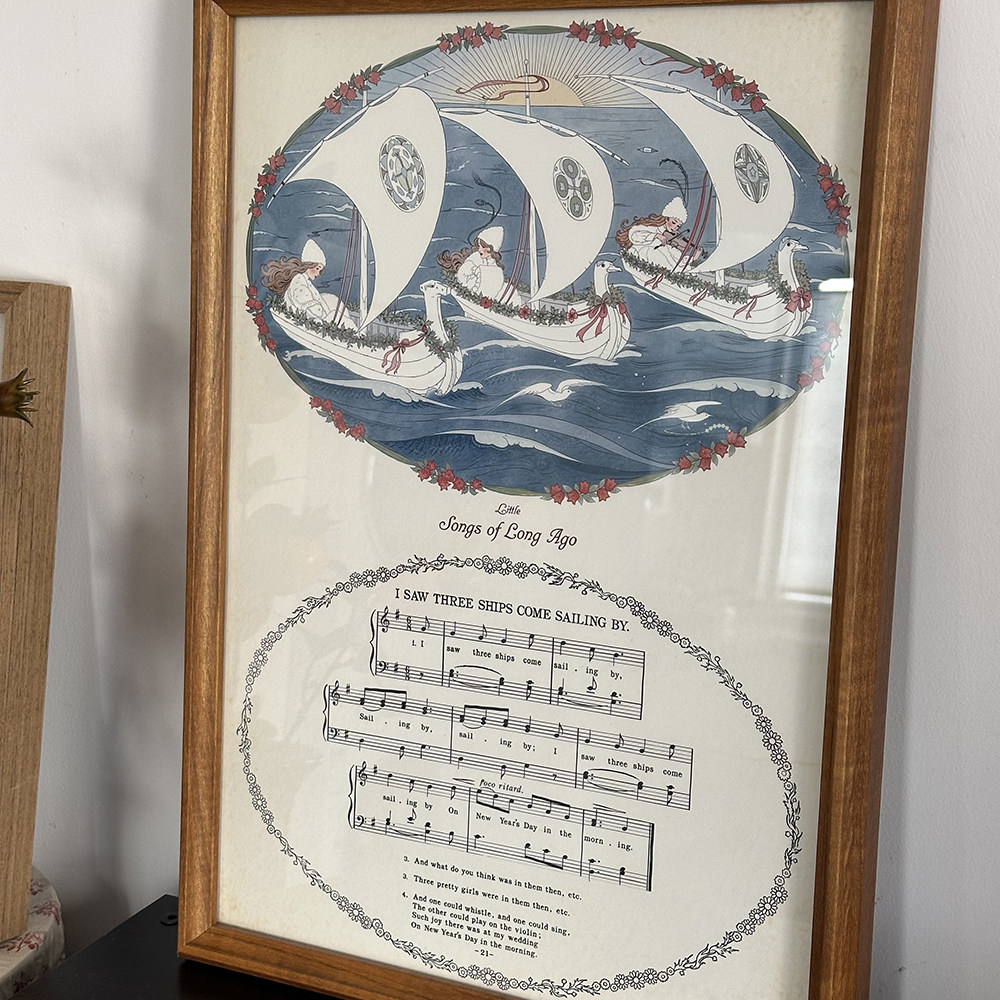 《很久以前的一首小歌》复古插画实木乐谱版儿童女孩房床头装饰画