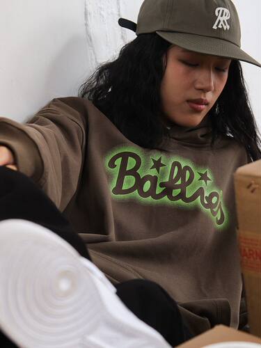 印花刺绣Battles卫衣连帽卫衣