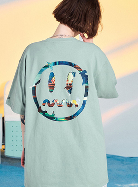 BEASTER小恶魔鬼脸撞色喷绘迷彩宽松嘻哈bfT恤男国潮半袖体恤