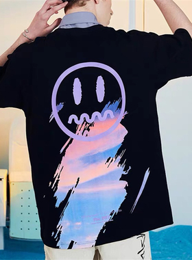 BEASTER小恶魔笑脸短袖T恤潮牌天空印花宽松潮流纯棉夏季半袖ins