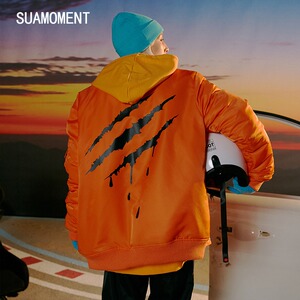SUAMOMENT抓痕飞行夹克冬季外套情侣装棉服棉衣男加厚保暖休闲潮