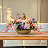 假花牡丹花客厅电视柜装 饰花玄关假花边柜摆放茶几轻奢仿真花套装