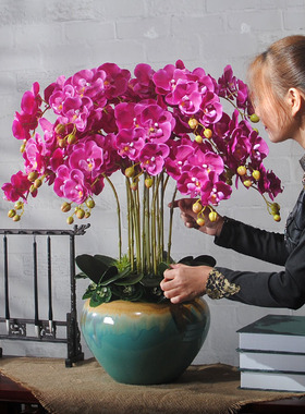 大型蝴蝶兰花艺酒店大堂摆设花仿真花客厅装饰花摆件公司前台假花