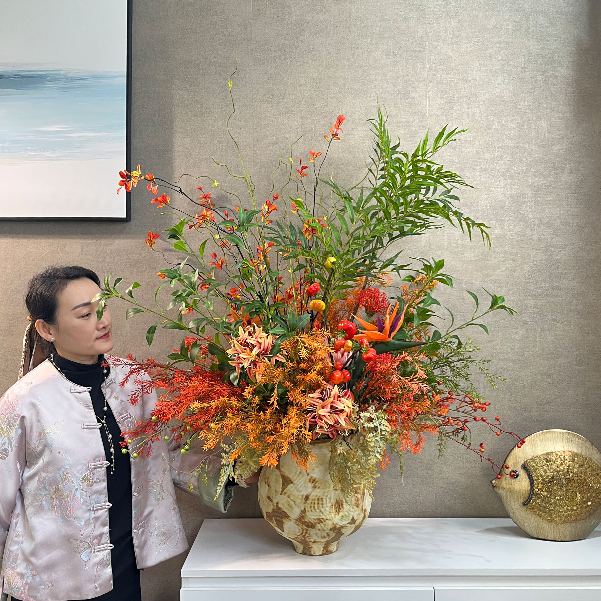 客厅装饰品玄关摆件大型花束假花仿真花摆设客厅高级大束落地花艺