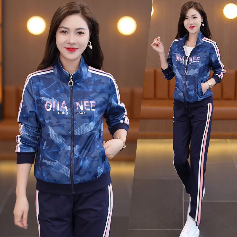 官方迈耐克斯印花运动套装女春秋款时尚中老年减龄卫衣跑步休闲服