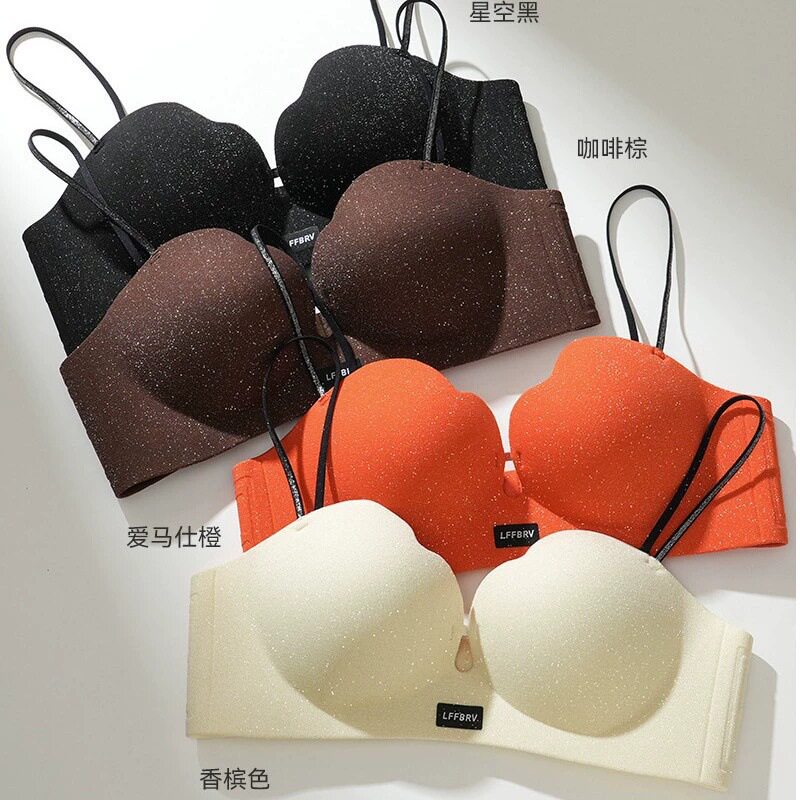 网红款内衣女小胸显大聚拢无钢圈防下垂收副乳细闪肩带美背文胸罩
