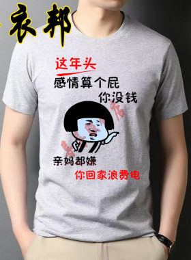 夏季潮图潮句短袖灰色t恤男士搞笑内涵段子个性创意文字半袖衣服