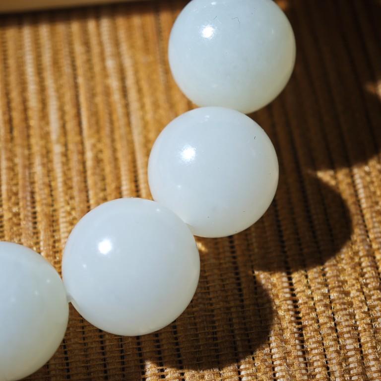 2025一诺正宗新疆和田玉籽料羊脂白玉14mm圆珠手串佛珠手链天然玉