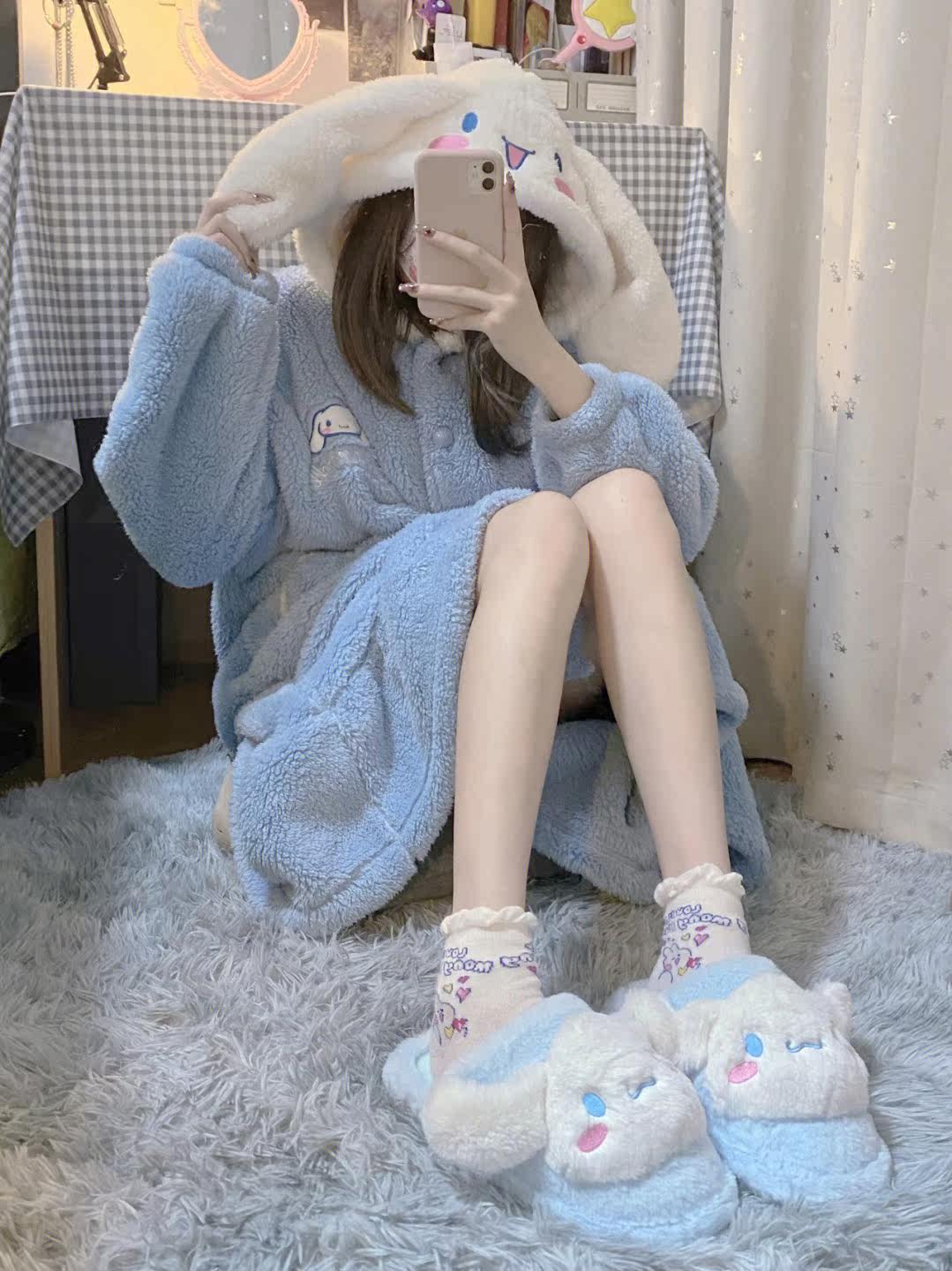 CINNAMON DOG PAJAMAS MILKY WOMENS 2023 NEW CORAL VELVET AUTUMN AND WINTER THIN DRESSING GOWNS ONE-PIECE CUTE LOUNGEWEAR