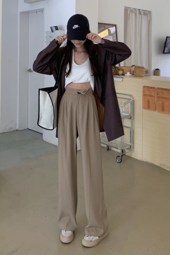 Real shooting real price autumn and winter design feeling high waist thin and wide leg casual pants straight tube floor mopping pants