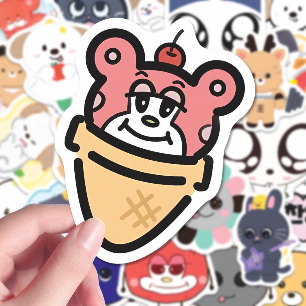 新款riize物料贴纸新款可爱卡通拉椅子动物塑趣味韩团笔记本贴画