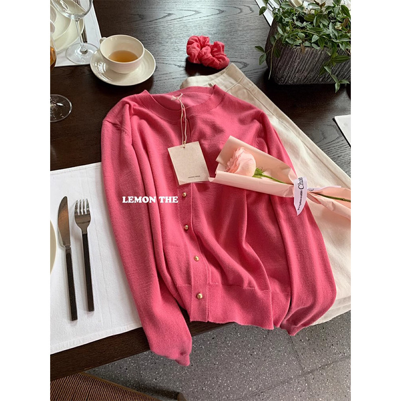 树莓粉色针织开衫女外套秋季叠穿