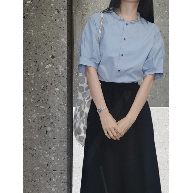 日系温柔风设计感小众半袖衬衣女