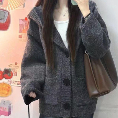 中长款连帽毛衣外套加厚针织开衫